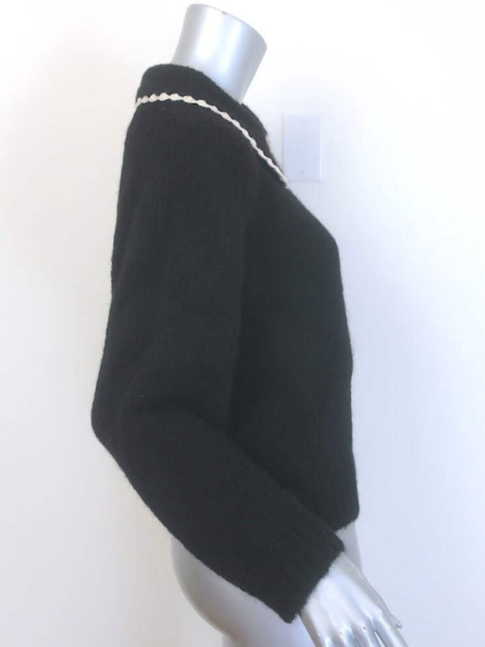 THE GREAT The Crochet Collar Pullover Sweater Black Alpaca-Blend Size 0 - Picture 4 of 8